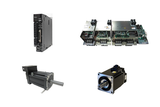 サーボアンプAD7シリーズ(左上)、AD7-MEGA(右上)、サーボモーターADMR(左下)、ADNX/ADNY(右下)