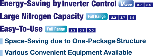 Energy-Saving by Inverter Control. Large Nitrogen Capacity. Easy-To-Use.