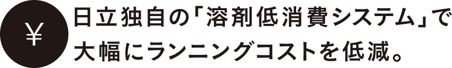 日立独自の「溶剤低消費システム」で大幅にランニングコストを低減。