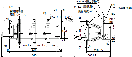 DU3-6B(200A)/DU3-6D(400A)：寸法：汎用断路器 DUシリーズ：開閉器