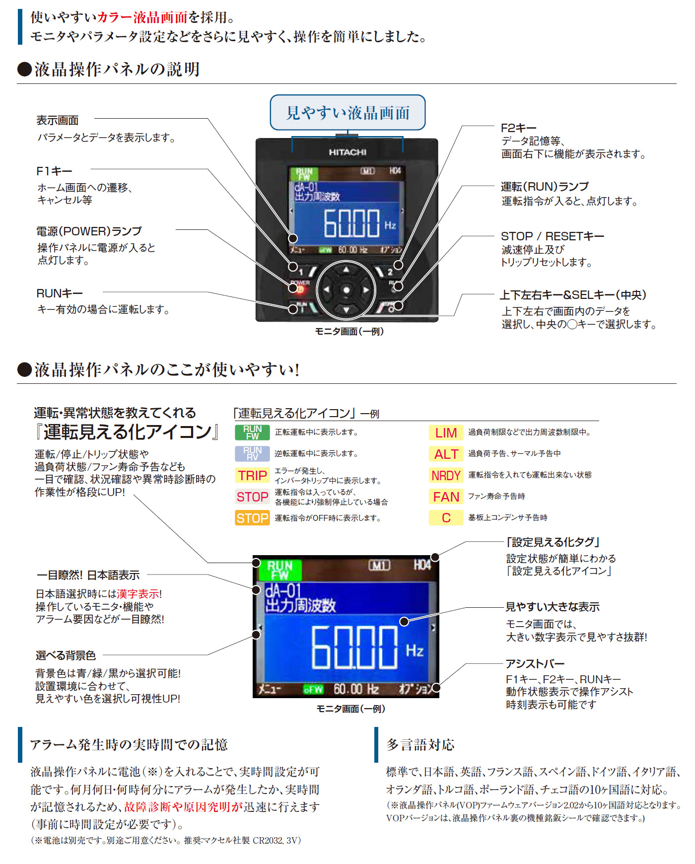 直感的な使いやすい液晶操作パネル標準搭載！