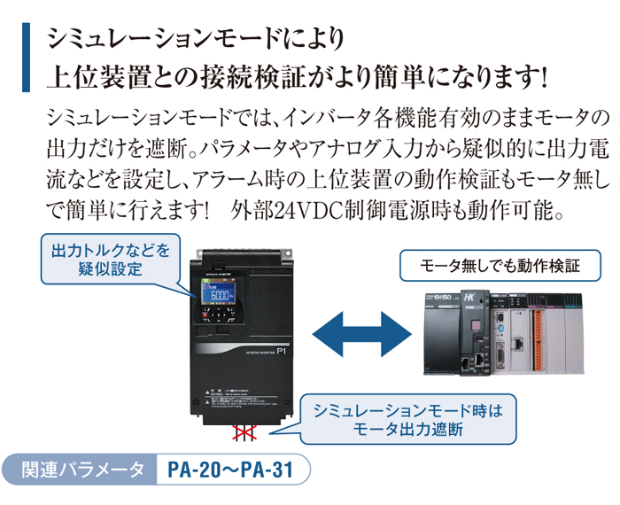 モータ無しでも上位装置との簡単動作検証！
