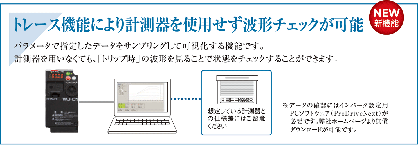 新機能「トレース機能」で計測器を使用せず波形チェックが可能です