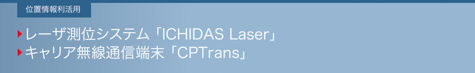 位置情報利活用
レーザ測位システム 「ICHIDAS Laser」
キャリア無線通信端末 「CPTrans」